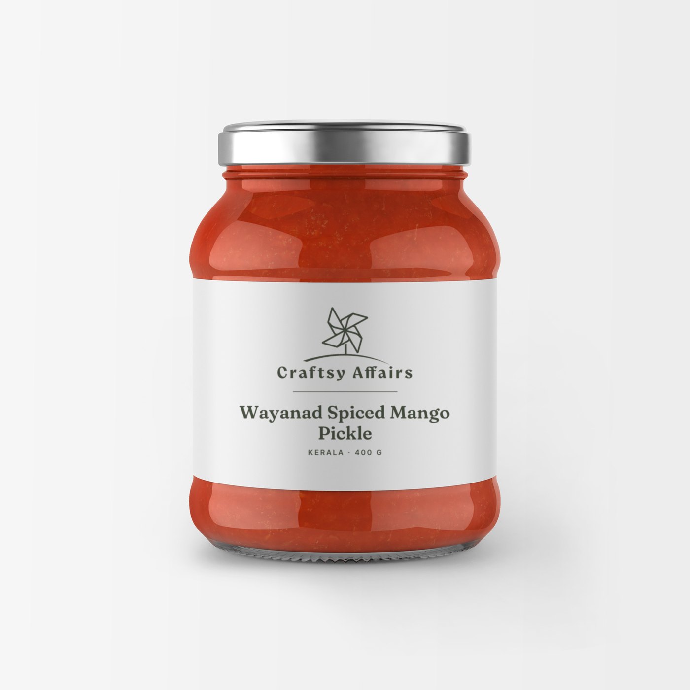 Wayanad Spiced Mango Pickle, 400 g in Craftsy Affairs packaging